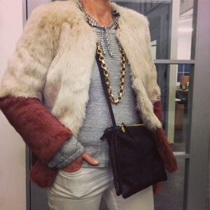 Clare V. Double Sac Bretelle Black shearling and leather crossbody bag